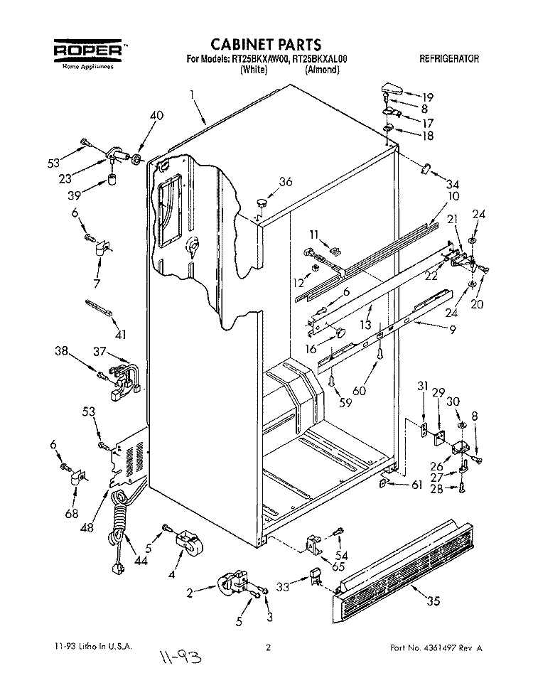 CABINET Diagram and Parts List for RT25BKXAW00  Roper Refrigerator