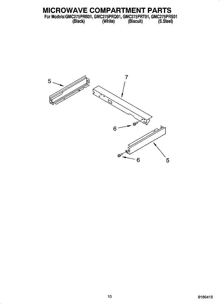 MICROWAVE COMPARTMENT PARTS Diagram and Parts List for GMC275PRQ01  Whirlpool Microwave Oven Combo