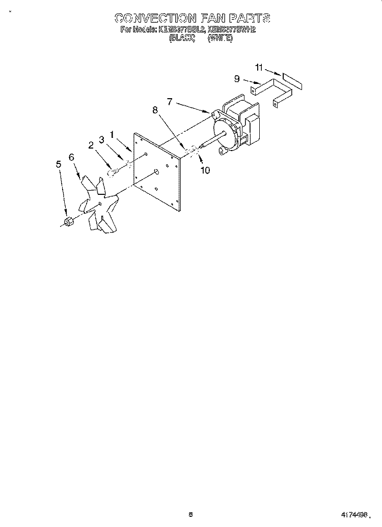 CONVECTION FAN Diagram and Parts List for KEMS377BWH2  KitchenAid Wall Oven