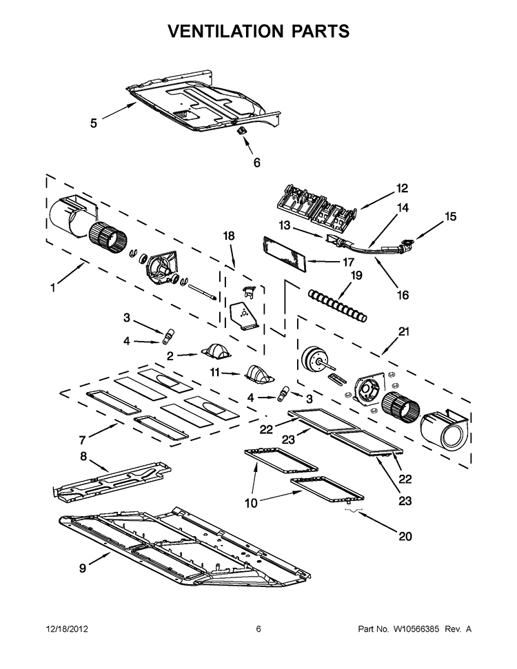 VENTILATION PARTS Diagram and Parts List for KHMS2050SSS4  KitchenAid Microwave