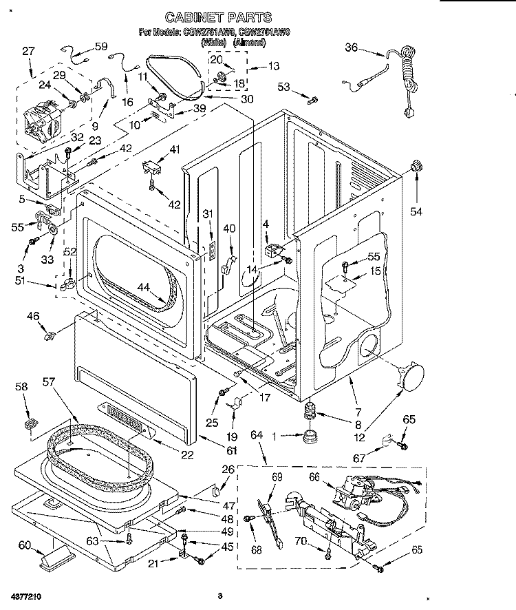 CABINET Diagram and Parts List for CGW2761AW0  Whirlpool Dryer