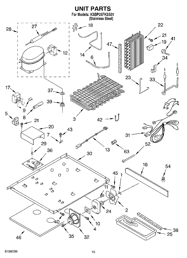 UNIT PARTS Diagram and Parts List for KSBP25FKSS01  KitchenAid Refrigerator