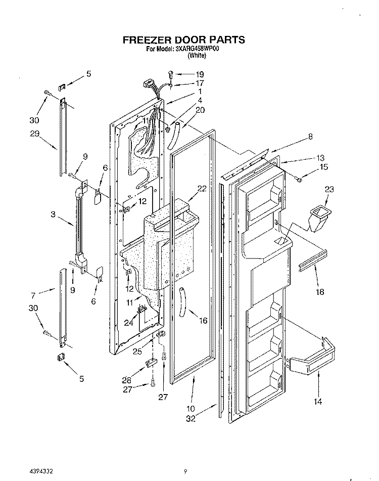 FREEZER DOOR Diagram and Parts List for 3XARG458WP00  Whirlpool Refrigerator