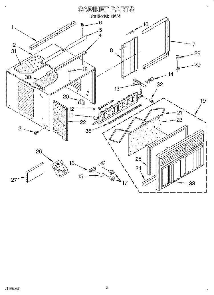 CABINET Diagram and Parts List for R1014  Whirlpool Air Conditioner