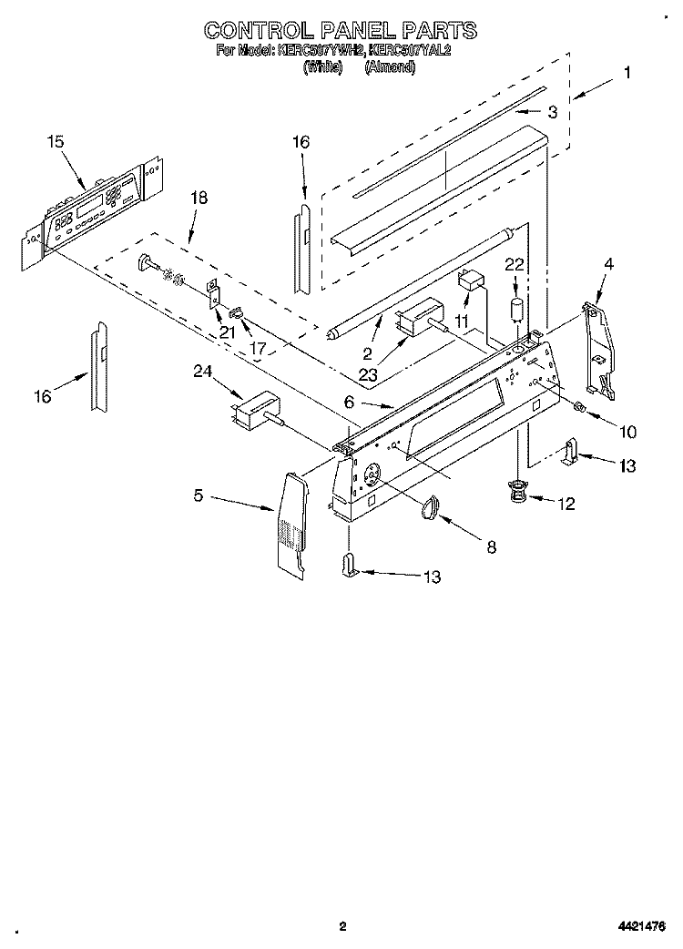 CONTROL PANEL Diagram and Parts List for KERC507YWH2  KitchenAid Range