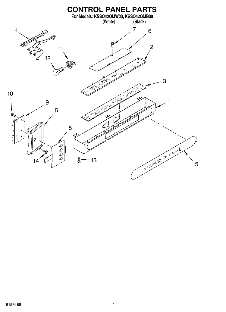 CONTROL PANEL PARTS Diagram and Parts List for KSSO42QMW00  KitchenAid Refrigerator
