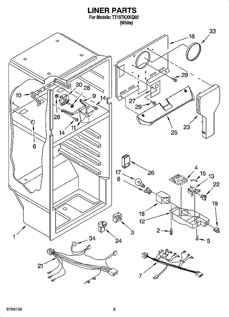 LINER PARTS Diagram and Parts List for TT18TKXKQ02  Estate Refrigerator