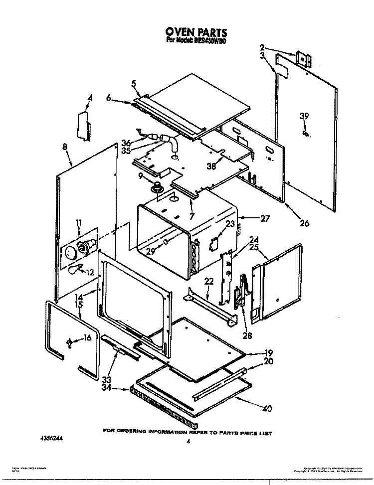 OVEN Diagram and Parts List for BES430WW0  Roper Range