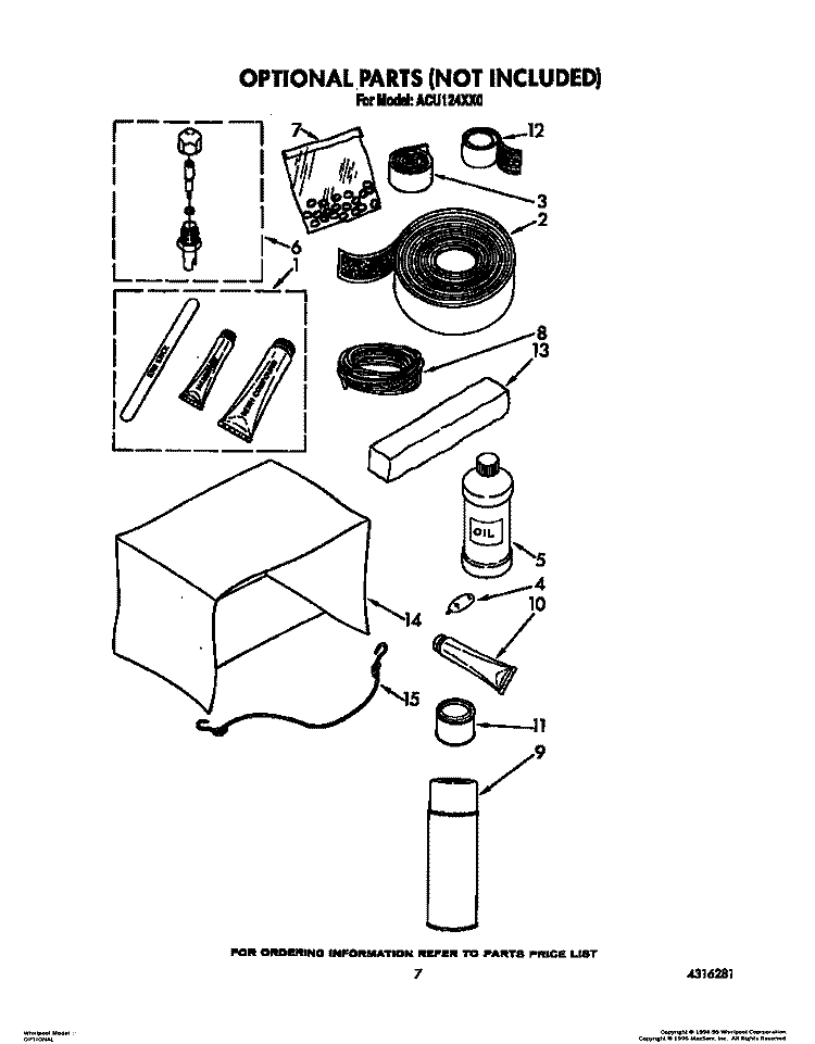 OPTIONAL Diagram and Parts List for ACU124XX0  Whirlpool Air Conditioner