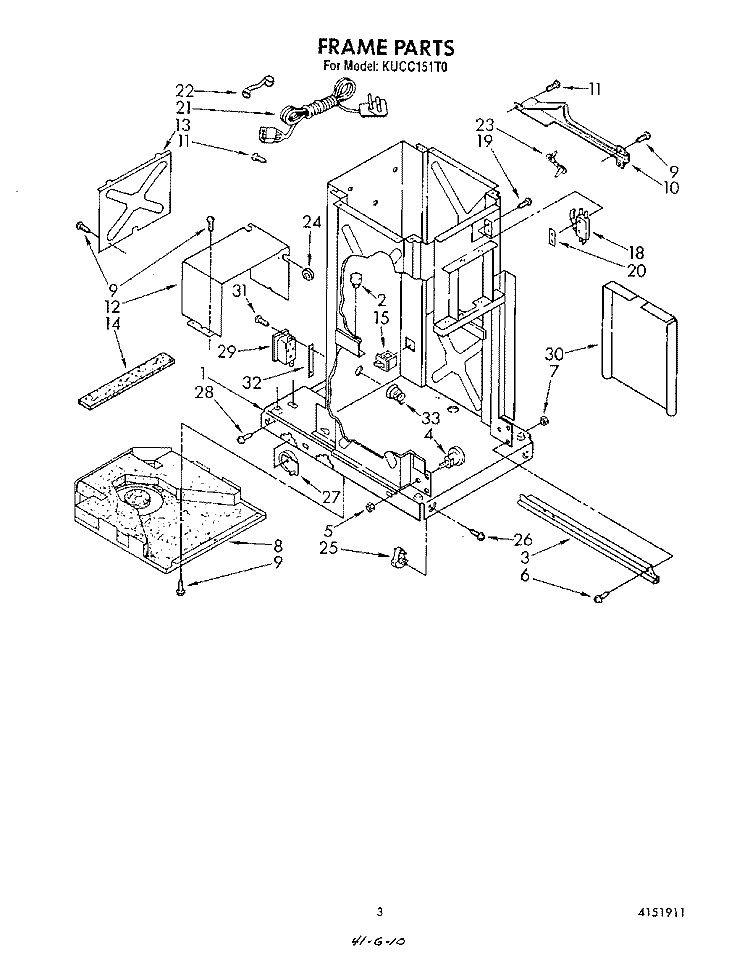 FRAME Diagram and Parts List for KUCC151T0  KitchenAid Trash Compactor