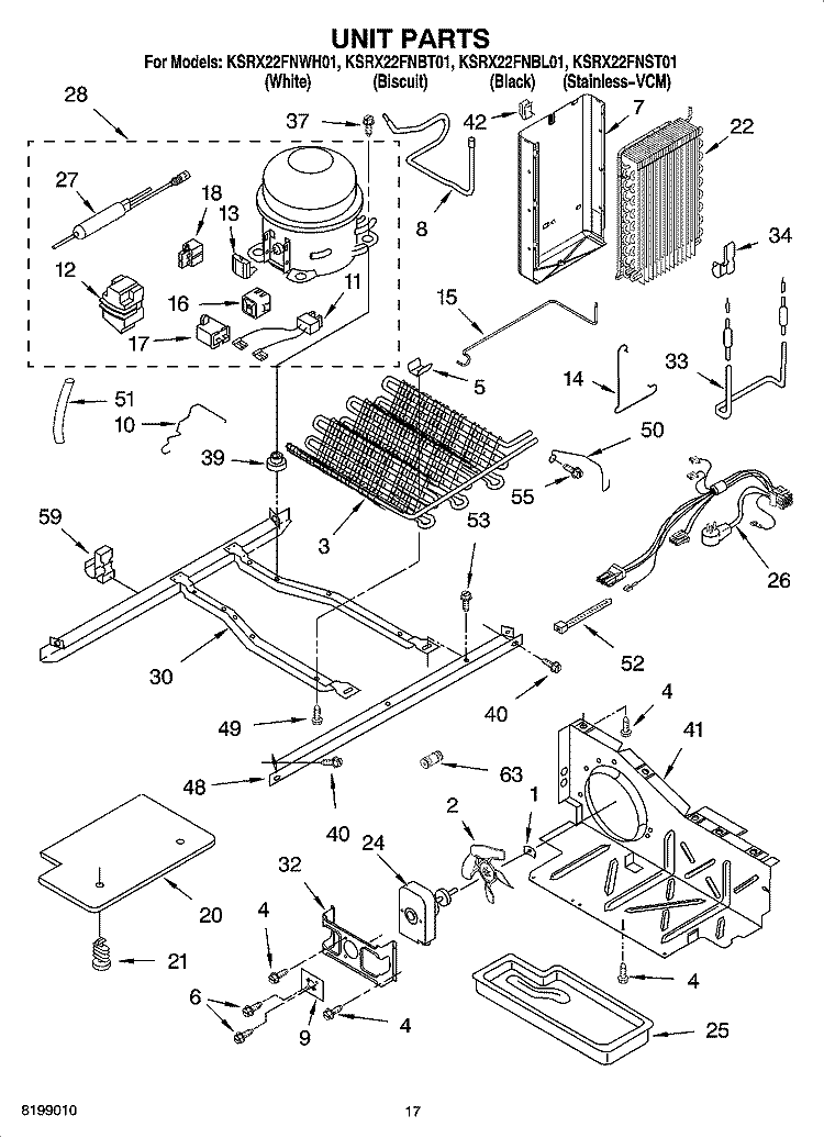 UNIT PARTS Diagram and Parts List for KSRX22FNST01  KitchenAid Refrigerator