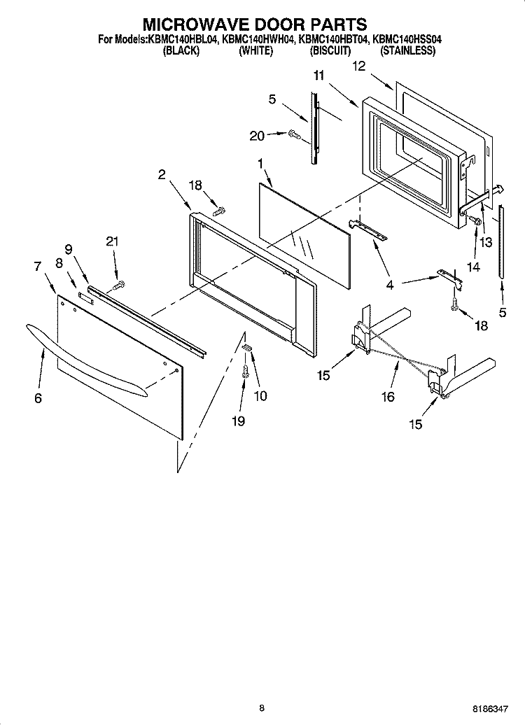 MICROWAVE DOOR PARTS, OPTIONAL PARTS Diagram and Parts List for KBMC140HSS04  KitchenAid Microwave Oven Combo