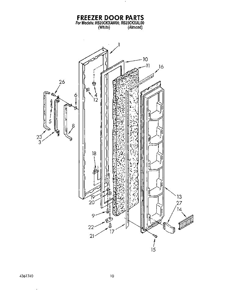 FREEZER DOOR Diagram and Parts List for RS20CKXAW00  Roper Refrigerator