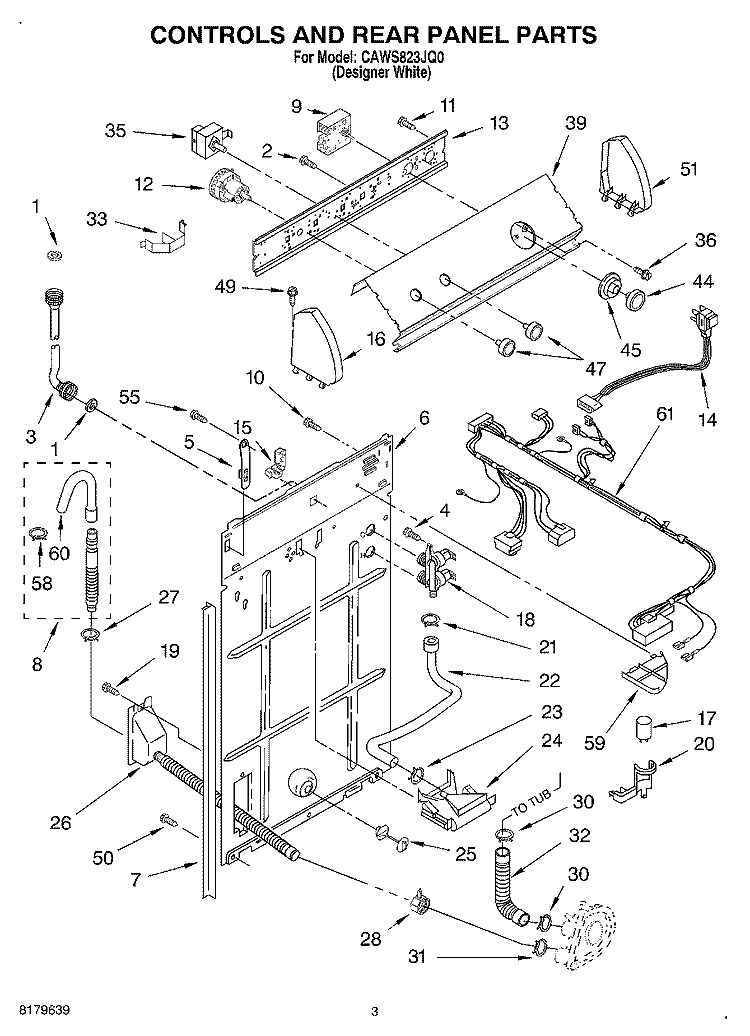 CONTROLS AND REAR PANEL Diagram and Parts List for CAWS823JQ0  Crosley Washer