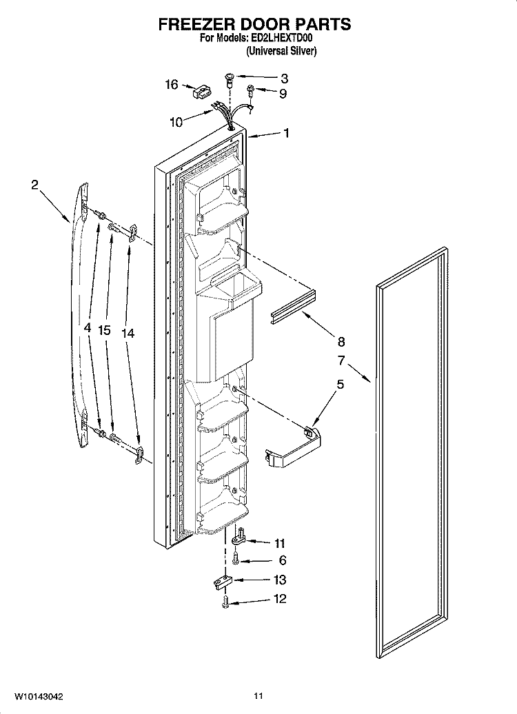 FREEZER DOOR PARTS Diagram and Parts List for ED2LHEXTD00  Whirlpool Refrigerator