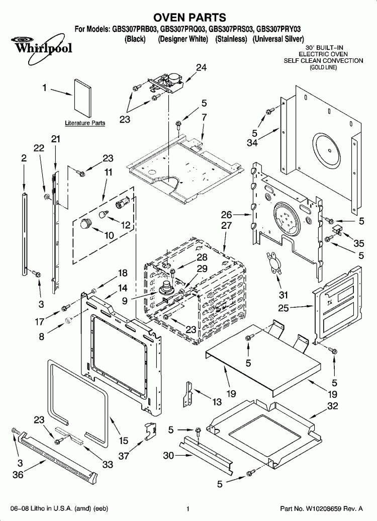 OVEN PARTS Diagram and Parts List for GBS307PRB03  Whirlpool Wall Oven