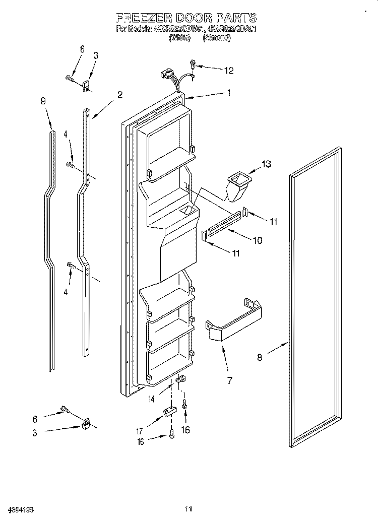 FREEZER DOOR Diagram and Parts List for 4KSRS22QDW01  KitchenAid Refrigerator