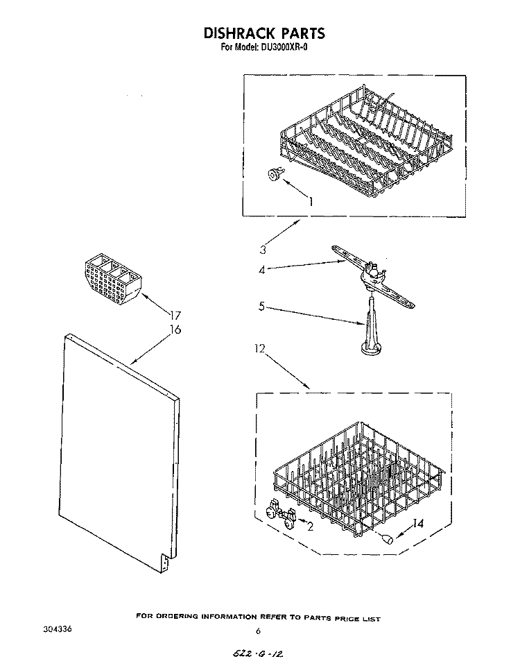 DISHRACK Diagram and Parts List for DU3000XR0  Whirlpool Dishwasher