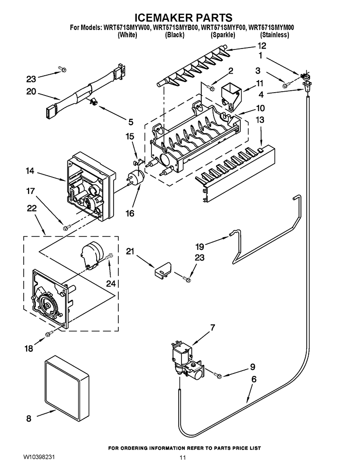 ICEMAKER PARTS Diagram and Parts List for WRT571SMYF00  Whirlpool Refrigerator