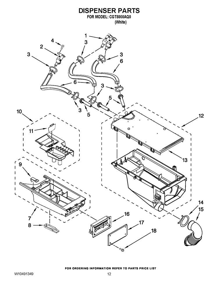 DISPENSER PARTS Diagram and Parts List for CGT8000AQ0  Whirlpool Washer Dryer Combo