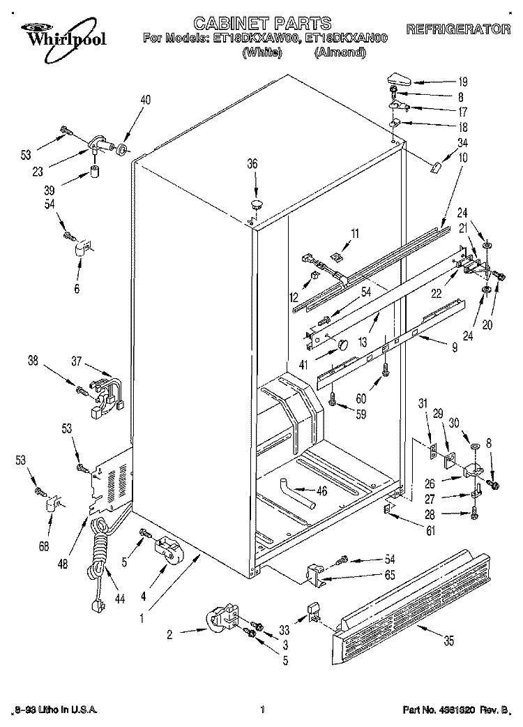CABINET Diagram and Parts List for ET18DKXAW00  Whirlpool Refrigerator