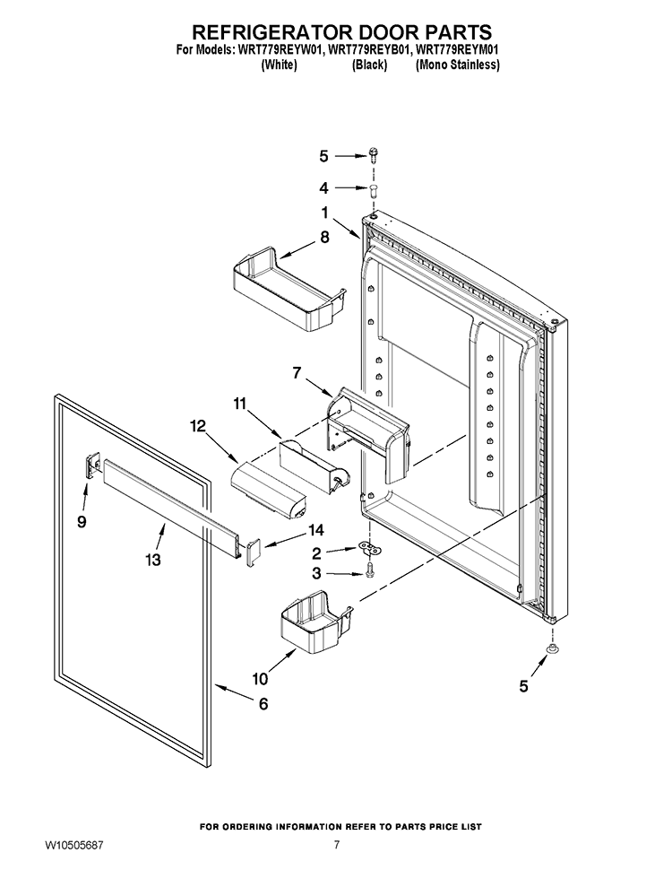 REFRIGERATOR DOOR PARTS Diagram and Parts List for WRT779REYB01  Whirlpool Refrigerator