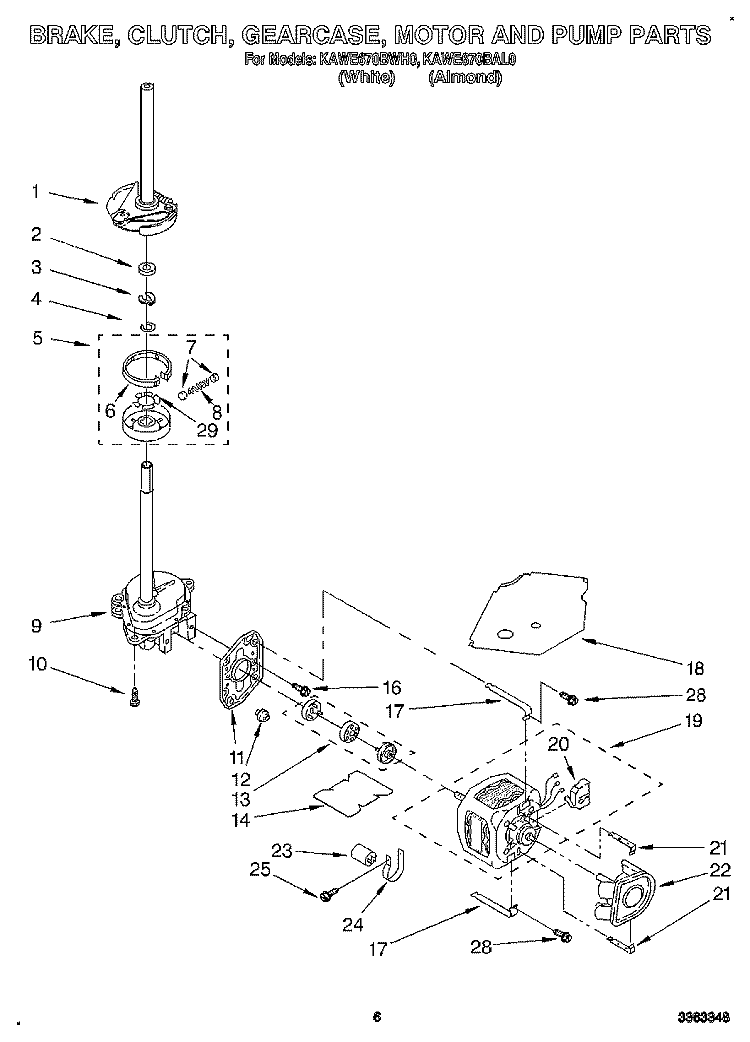 BRAKE, CLUTCH, GEARCASE, MOTOR & PUMP Diagram and Parts List for KAWE670BWH0  KitchenAid Washer