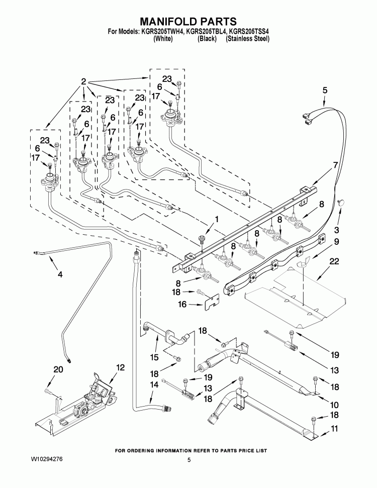 MANIFOLD PARTS Diagram and Parts List for KGRS205TBL4  KitchenAid Range