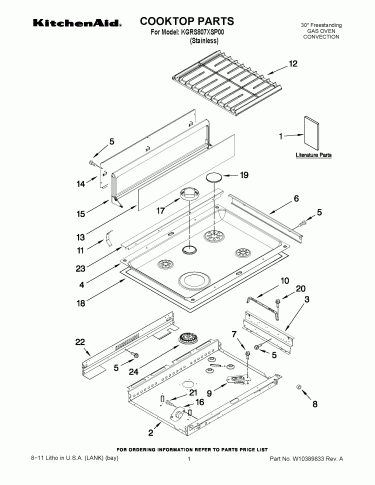 COOKTOP PARTS Diagram and Parts List for KGRS807XSP00  KitchenAid Range
