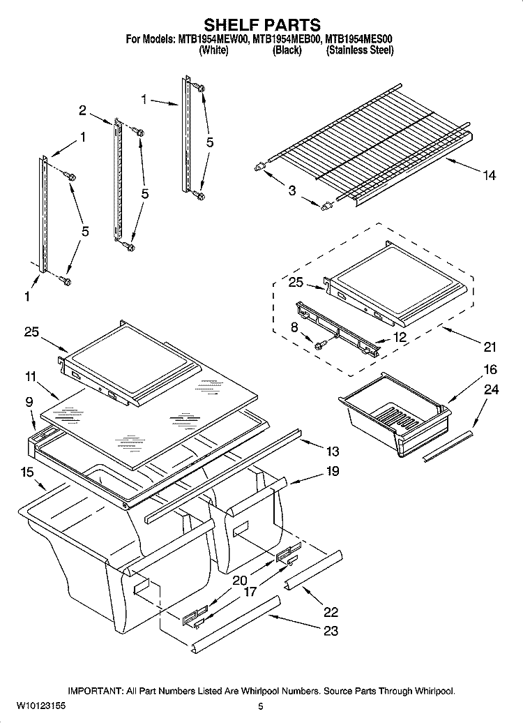 SHELF PARTS Diagram and Parts List for MTB1954MEB00  Whirlpool Refrigerator