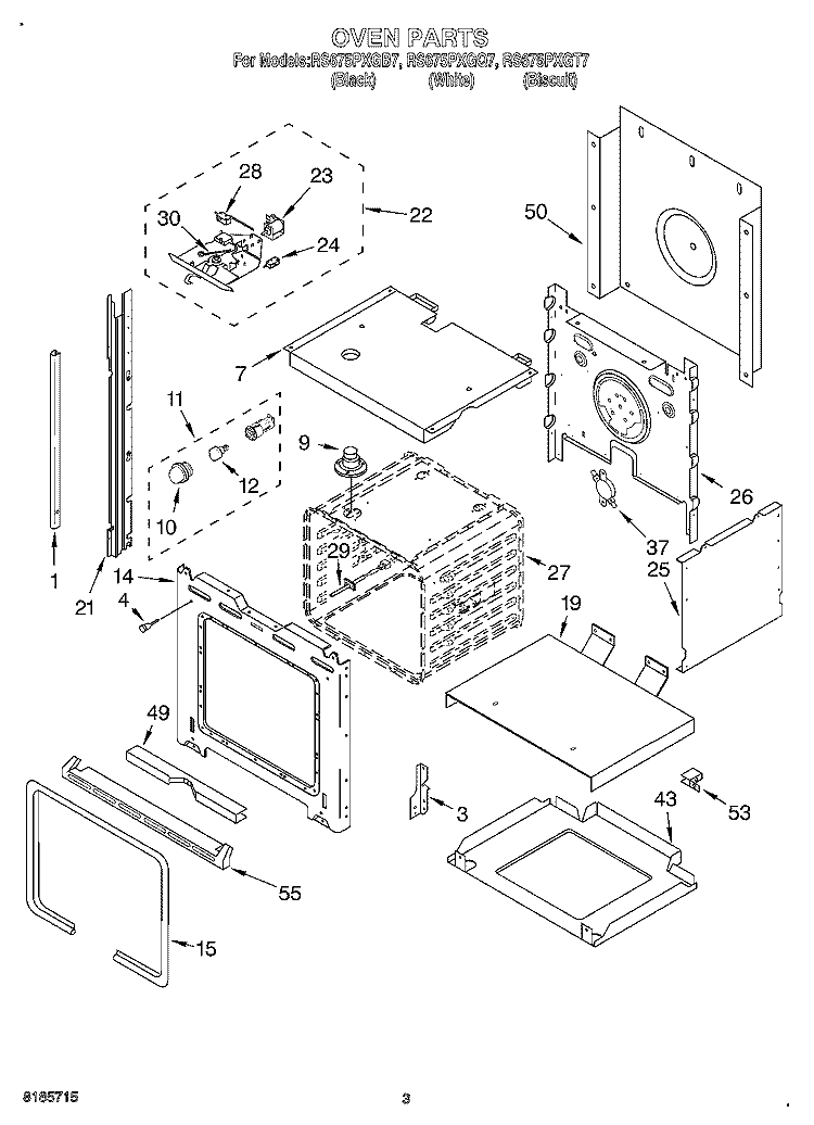 OVEN Diagram and Parts List for RS675PXGT7  Whirlpool Range