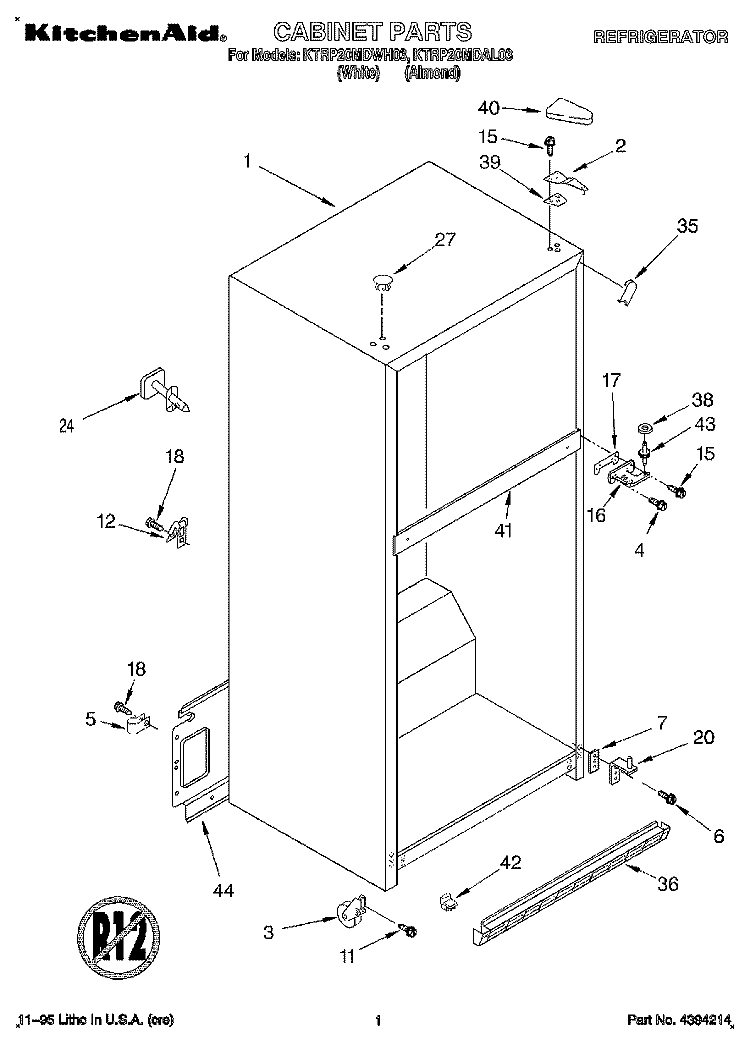 CABINET Diagram and Parts List for KTRP20MDAL03  Whirlpool Refrigerator