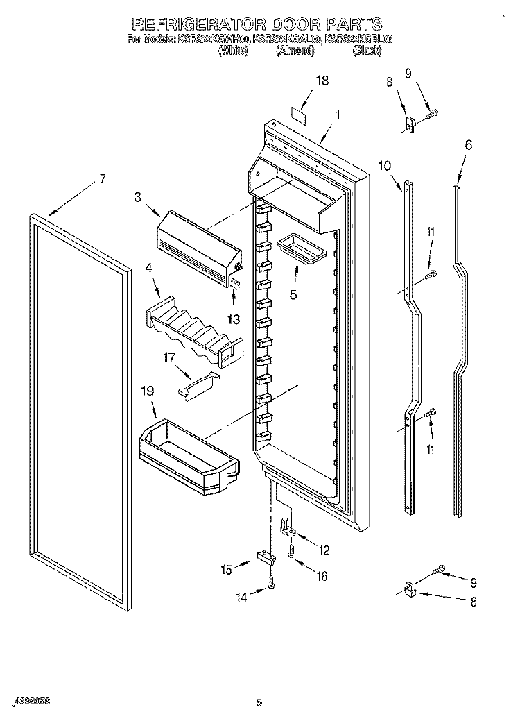 REFRIGERATOR DOOR Diagram and Parts List for KSRS22KGWH00  KitchenAid Refrigerator