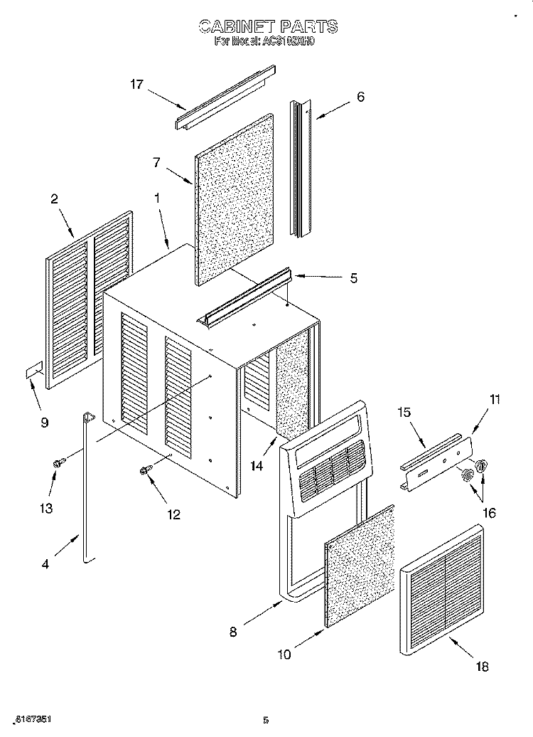 CABINET Diagram and Parts List for ACS102XH0  Whirlpool Air Conditioner