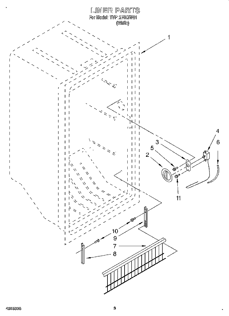LINER, OPTIONAL Diagram and Parts List for TVF12FRGW01  Whirlpool Freezer