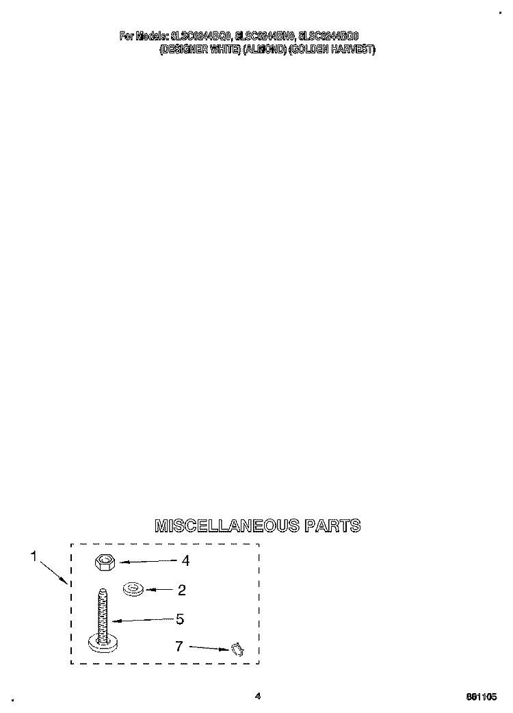 MISCELLANEOUS Diagram and Parts List for 8LSC6244BG0  Whirlpool Washer