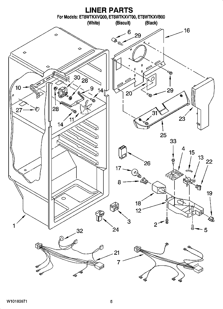 LINER PARTS Diagram and Parts List for ET8WTKXVB00  Whirlpool Refrigerator