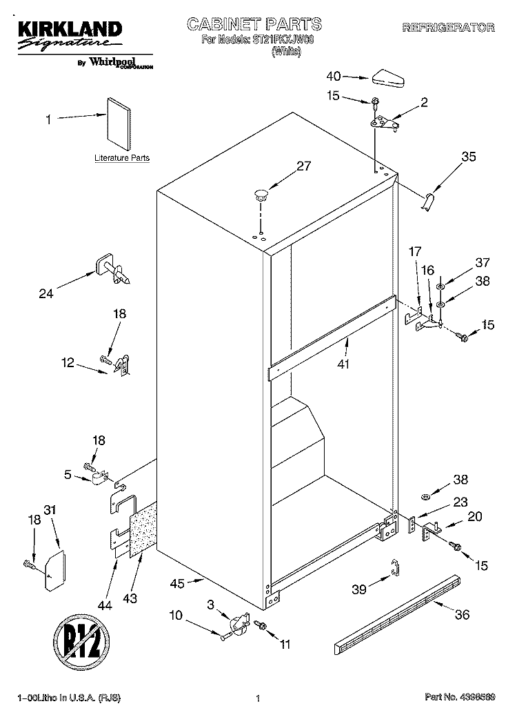 CABINET, LITERATURE Diagram and Parts List for ST21PKXJW00  Whirlpool Refrigerator