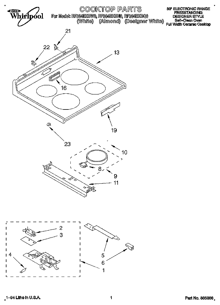 COOKTOP, LITERATURE Diagram and Parts List for RF364BXBW0  Whirlpool Range