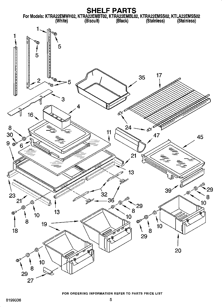 SHELF PARTS Diagram and Parts List for KTRA22EMBT02  KitchenAid Refrigerator