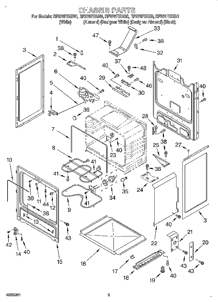CHASSIS Diagram and Parts List for RF378PXGQ0  Whirlpool Range