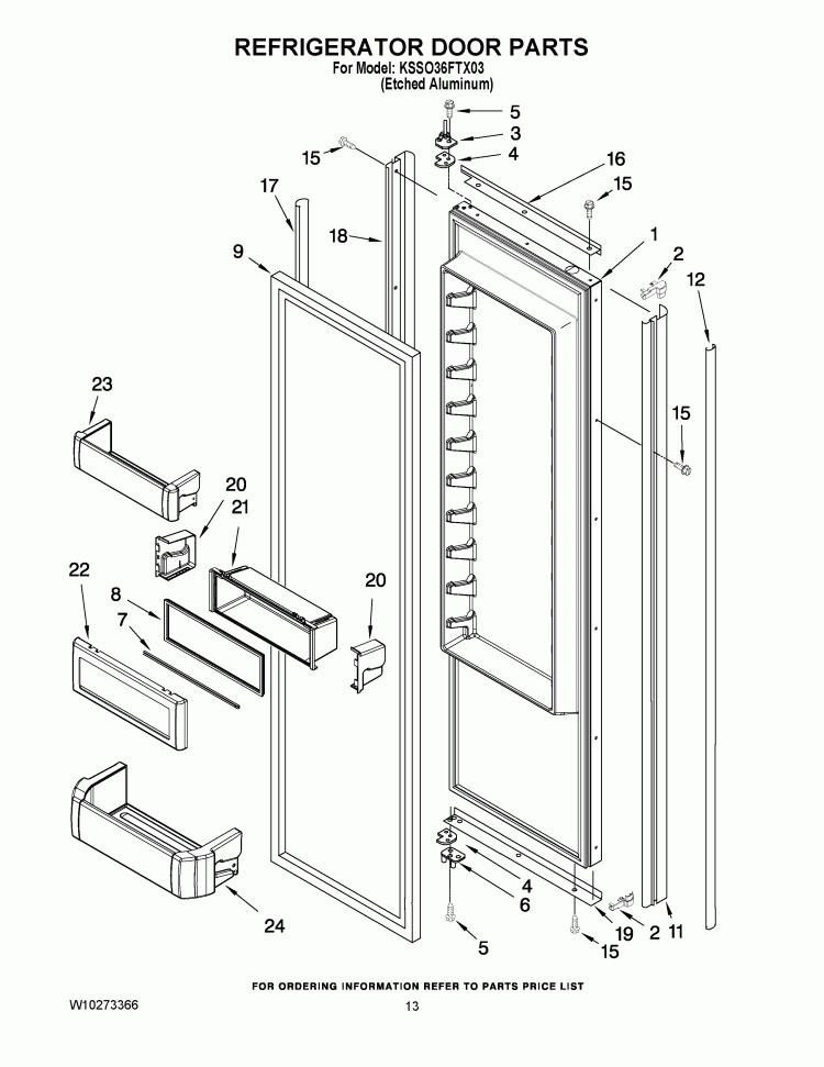 REFRIGERATOR DOOR PARTS Diagram and Parts List for KSSO36FTX03  KitchenAid Refrigerator