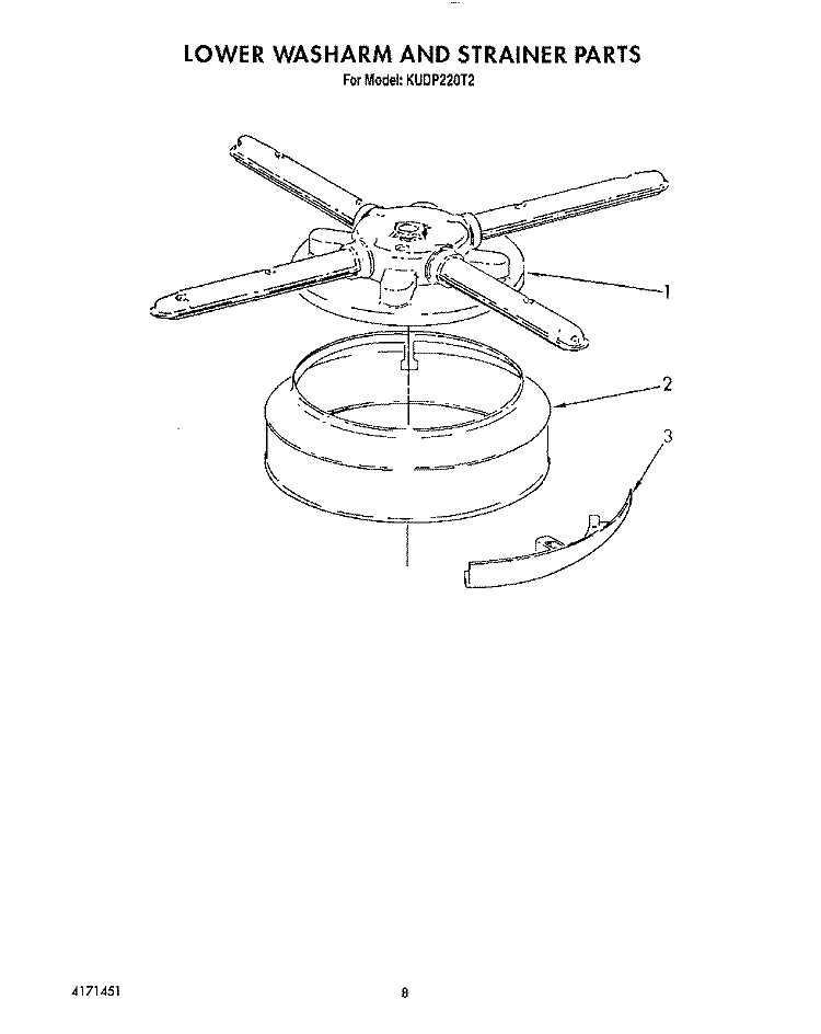 LOWER WASHARM AND STRAINER Diagram and Parts List for KUDP220T2  KitchenAid Dishwasher