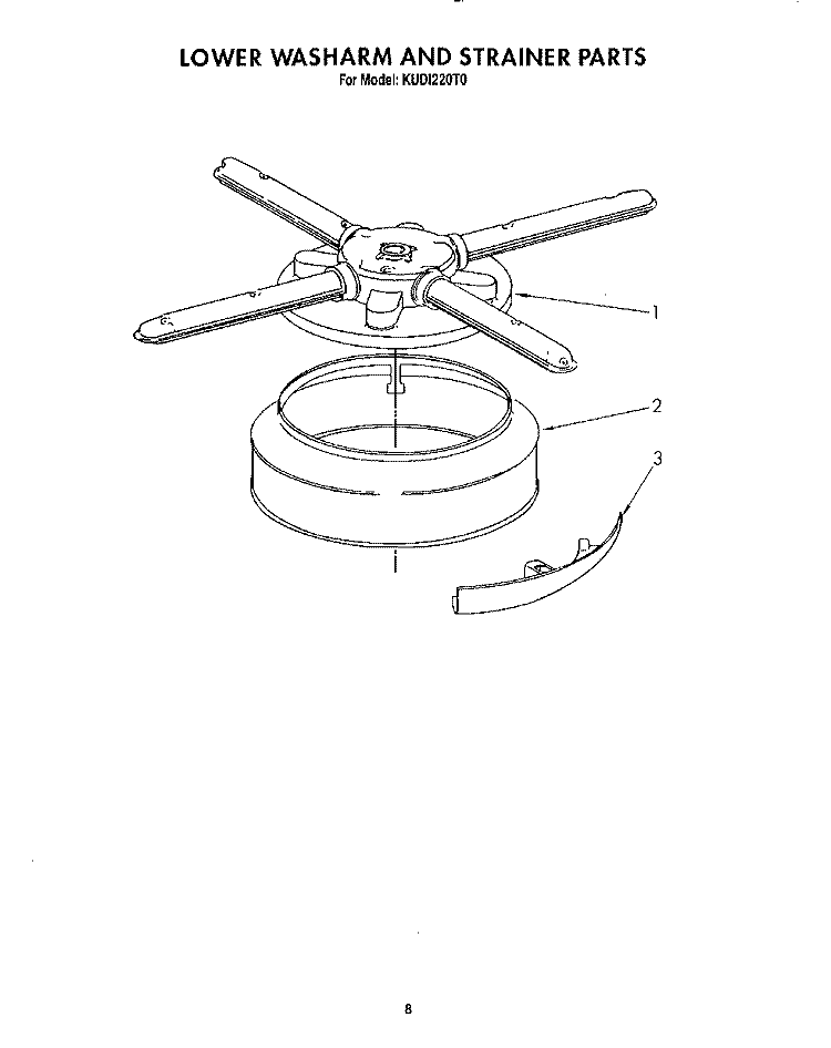 LOWER WASHARM AND STRAINER Diagram and Parts List for KUDI220T0  KitchenAid Dishwasher