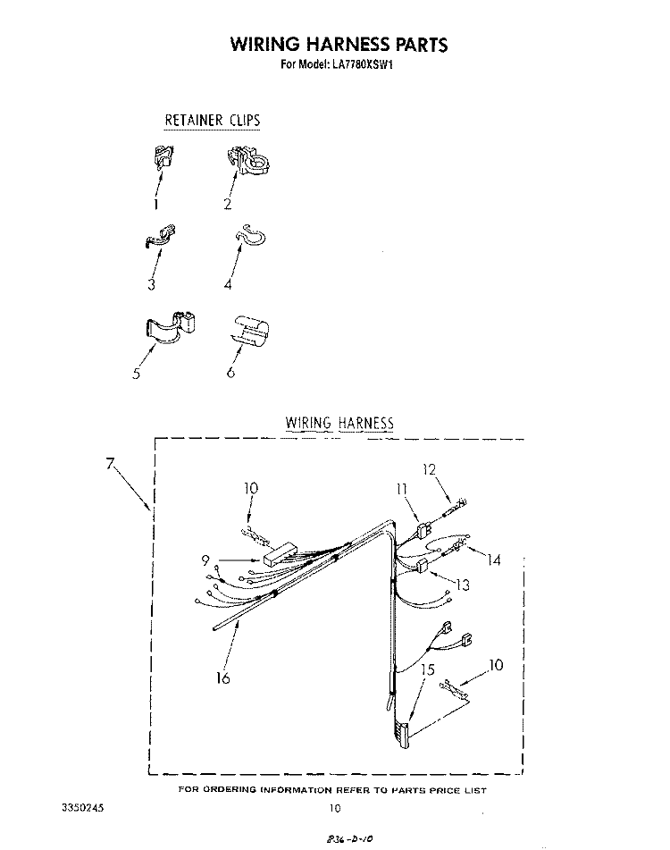 WIRING HARNESS Diagram and Parts List for LA7780XSW1  Whirlpool Washer