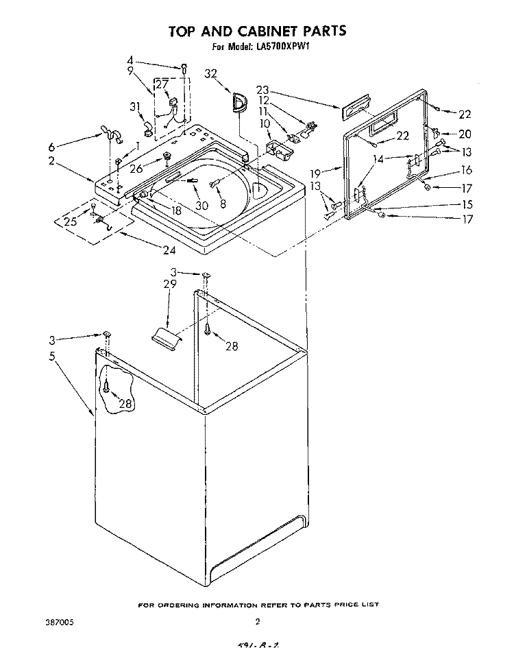 TOP AND CABINET , LITERATURE AND OPTIONAL Diagram and Parts List for LA5700XPW1  Whirlpool Washer