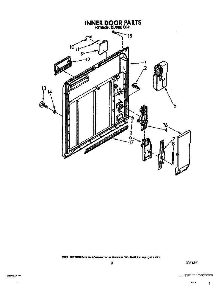 INNER DOOR Diagram and Parts List for DU8000XX2  Whirlpool Dishwasher