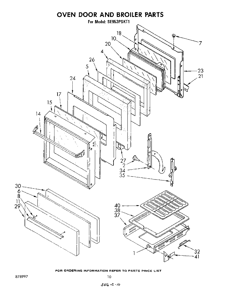 OVEN DOOR AND BROILER Diagram and Parts List for SE953PSKT1  Whirlpool Range