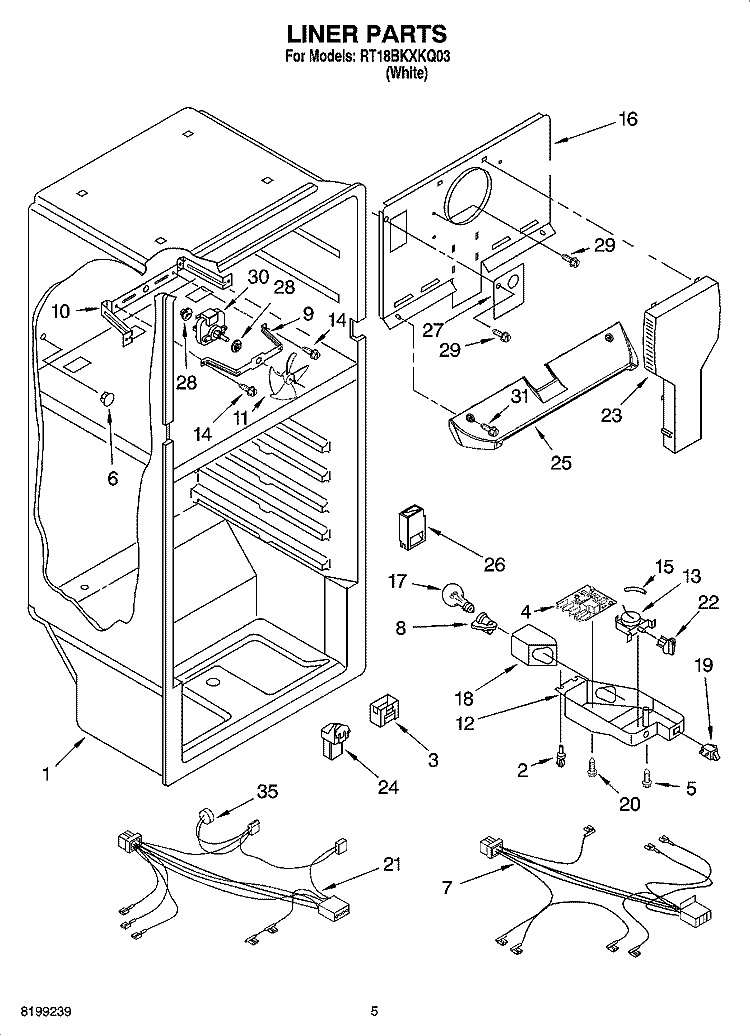 LINER PARTS Diagram and Parts List for RT18BKXKQ03  Roper Refrigerator