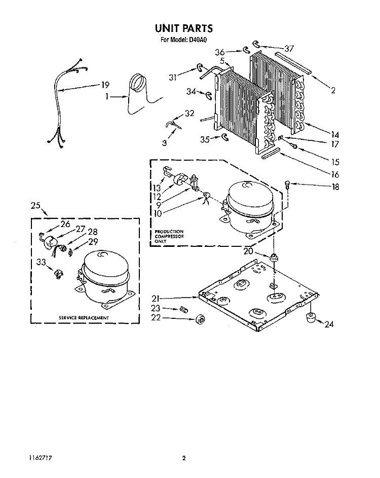 SECTION Diagram and Parts List for D40A0  Whirlpool Dehumidifier